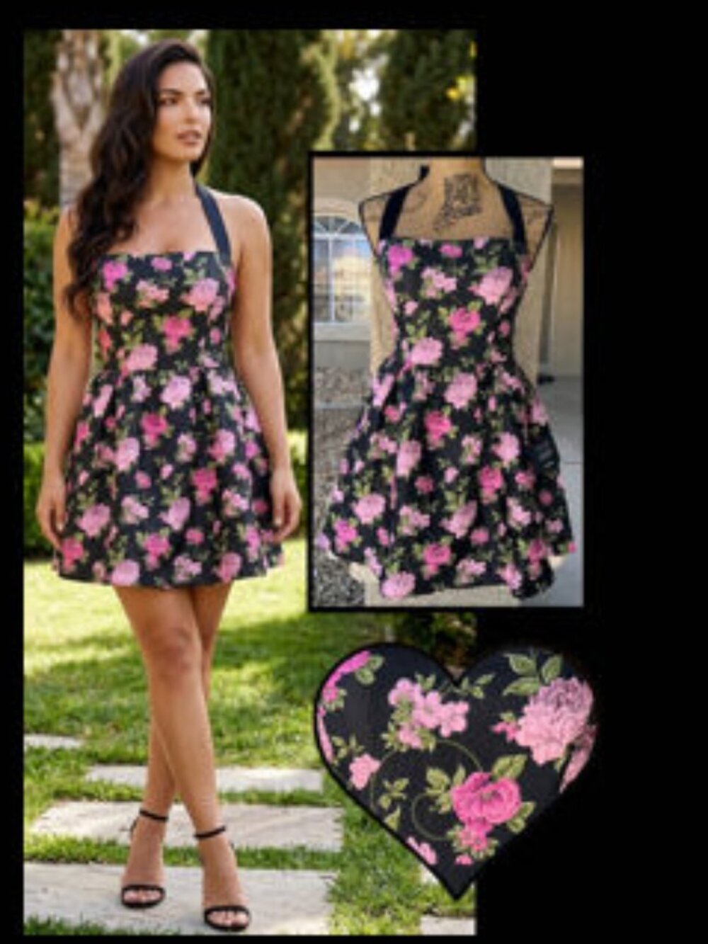 Lulus Precious Luxury Black Floral Jacquard Tie-Strap Mini Dress Size L